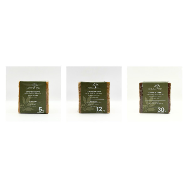 Trio Sapone di Aleppo – 5 %, 12 % e 30 % di Olio di Alloro